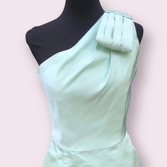 Alexia María Blair Bow Silk Mini Dress Mint Size 10 One Shoulder Formal Special - Picture 2 of 14